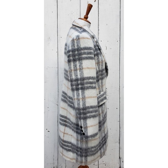 BCBG Maxazria Ivory Grey Plaid Coat Peacoat W Pockets Button Closure Sz XS NEW - Picture 3 of 9